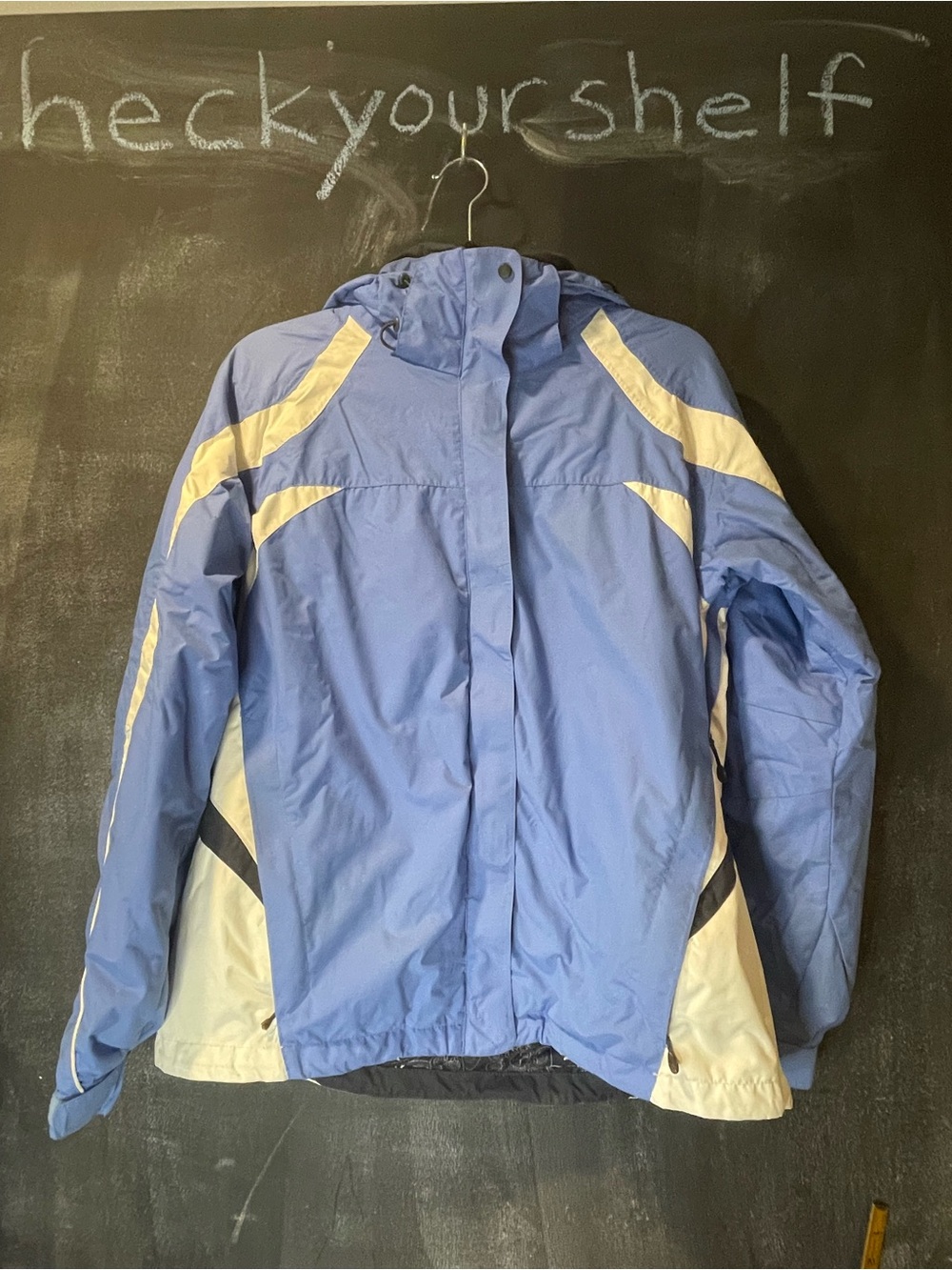 Columbia Women’s M Omni-Tech Interchange Blue White Hooded Ski Jacket Y2K